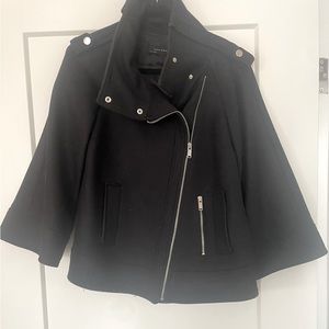 Zara Black Wool-Blend Moto Coat